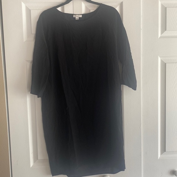 Garnet Hill 100% silk crepe‎ sleeve black shift dress size 10 - Picture 1 of 4